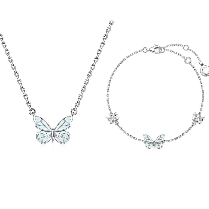 Ensemble collier et bracelet en papillon lumineux pour femme