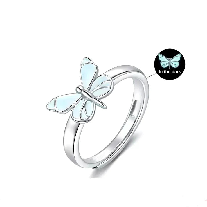 Bague élégante en argent avec pendentif papillon lumineux