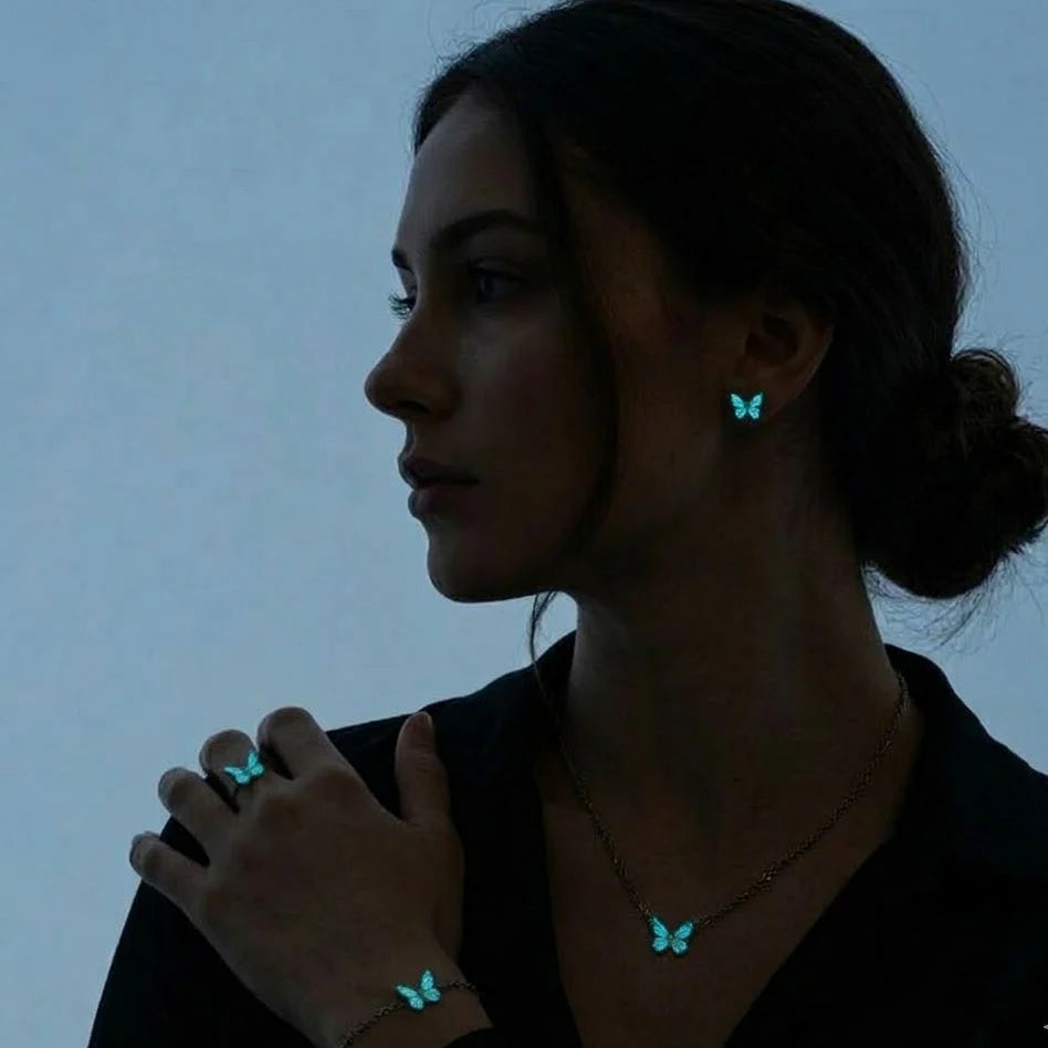 Ensemble de bijoux papillon bleu rêve lumineux 4 en 1